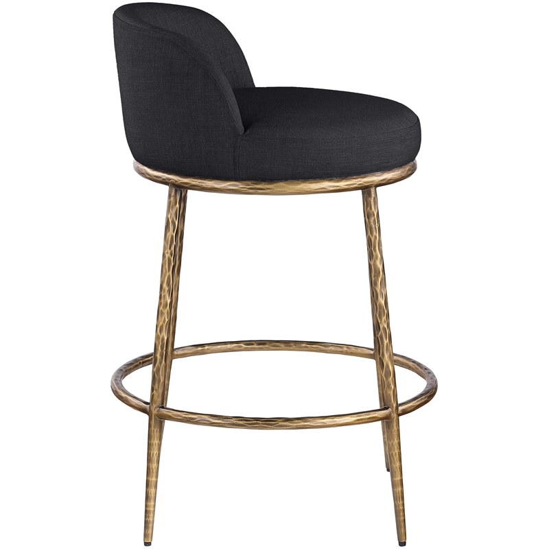 Pemberly Row Black Linen Fabric Counter Stool with Brushed Brass Legs