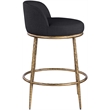 Pemberly Row Black Linen Fabric Counter Stool with Brushed Brass Legs