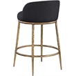 Pemberly Row Black Linen Fabric Counter Stool with Brushed Brass Legs