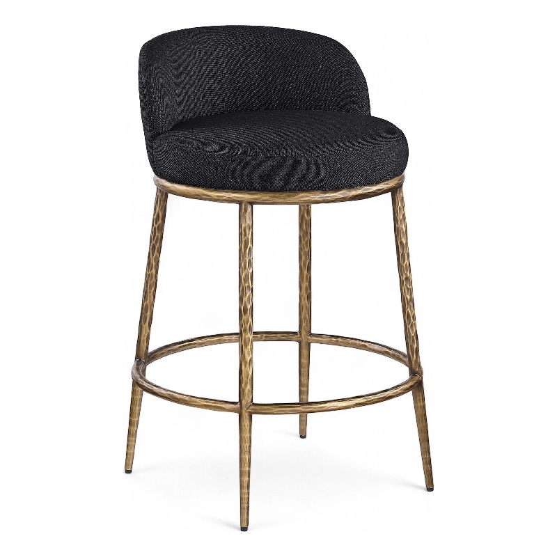 Pemberly Row Black Linen Fabric Counter Stool with Brushed Brass Legs