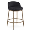 Pemberly Row Black Linen Fabric Counter Stool with Brushed Brass Legs