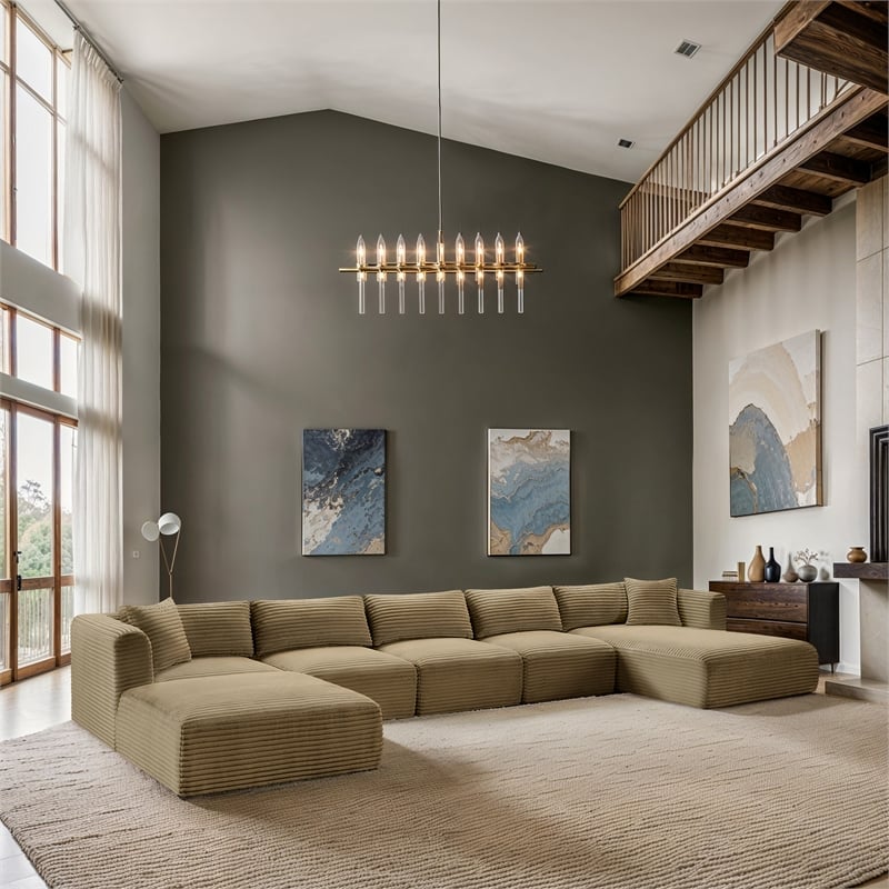 Pemberly Row 6-Piece Camel Corduroy Modular Sectional Sofa