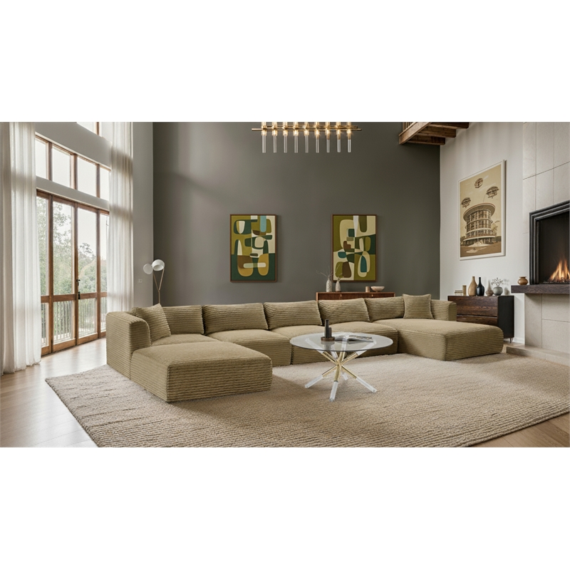 Pemberly Row 6-Piece Camel Corduroy Modular Sectional Sofa