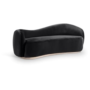 Pemberly Row 92.5&quot Velvet Upholstered Sofa in Black with Rubberwood Base