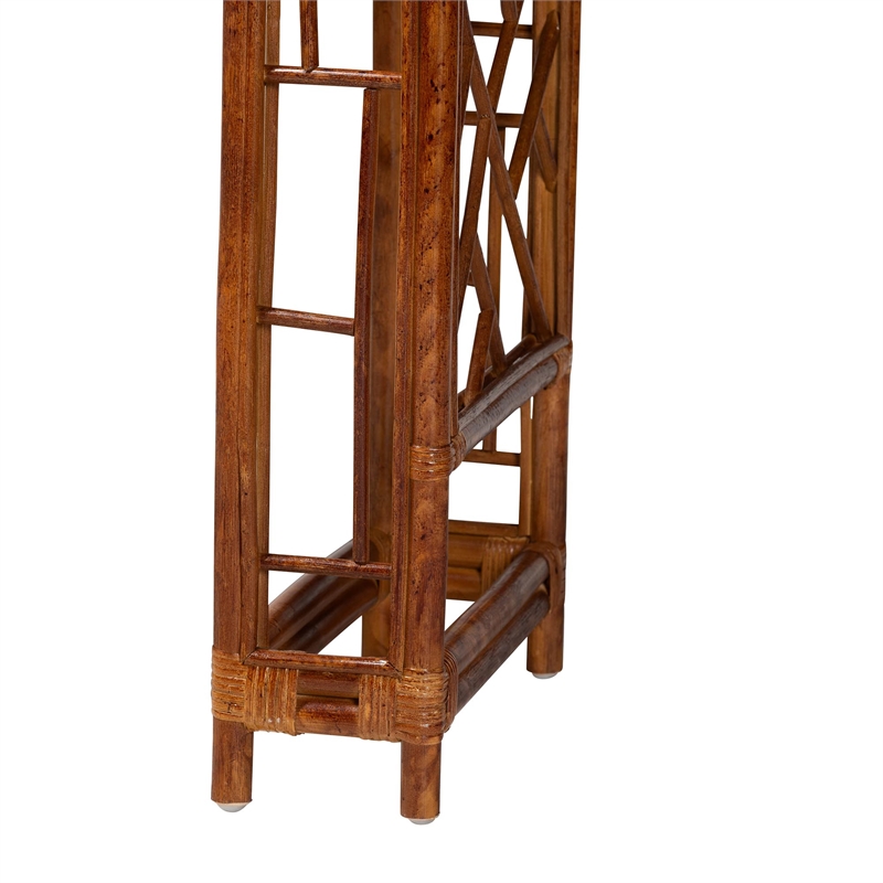 Pemberly Row Wahid Faux Tortoise Rattan Console Table in Elegant Design