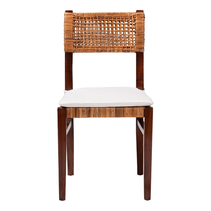Pemberly Row Bohemian Honey Rattan and Brown Wood Dining Chair