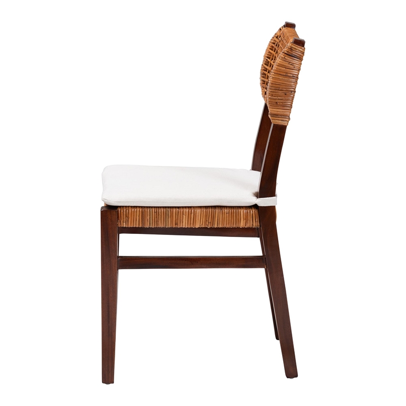 Pemberly Row Bohemian Honey Rattan and Brown Wood Dining Chair