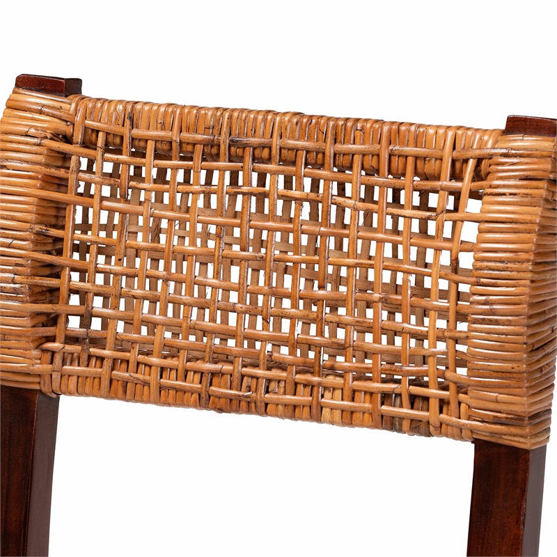 Pemberly Row Bohemian Honey Rattan and Brown Wood Dining Chair