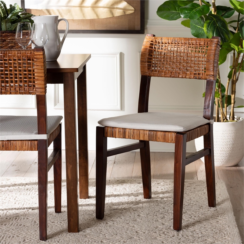 Pemberly Row Bohemian Honey Rattan and Brown Wood Dining Chair