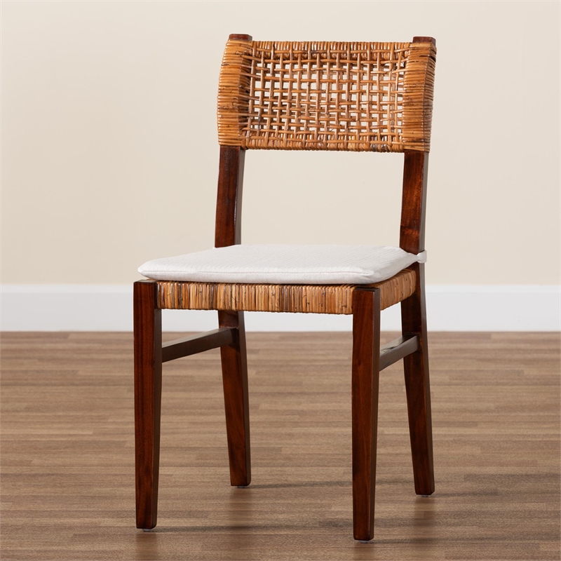 Pemberly Row Bohemian Honey Rattan and Brown Wood Dining Chair