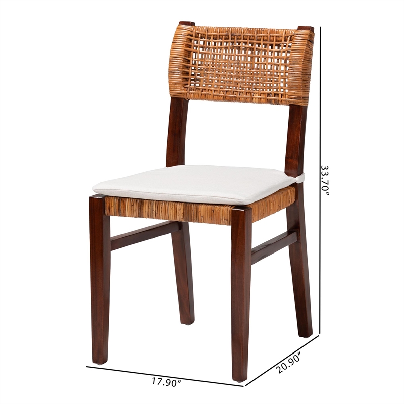 Pemberly Row Bohemian Honey Rattan and Brown Wood Dining Chair