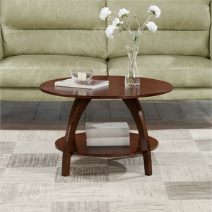 Pemberly Row Round Coffee Table with Shelf in Espresso Wood Finish