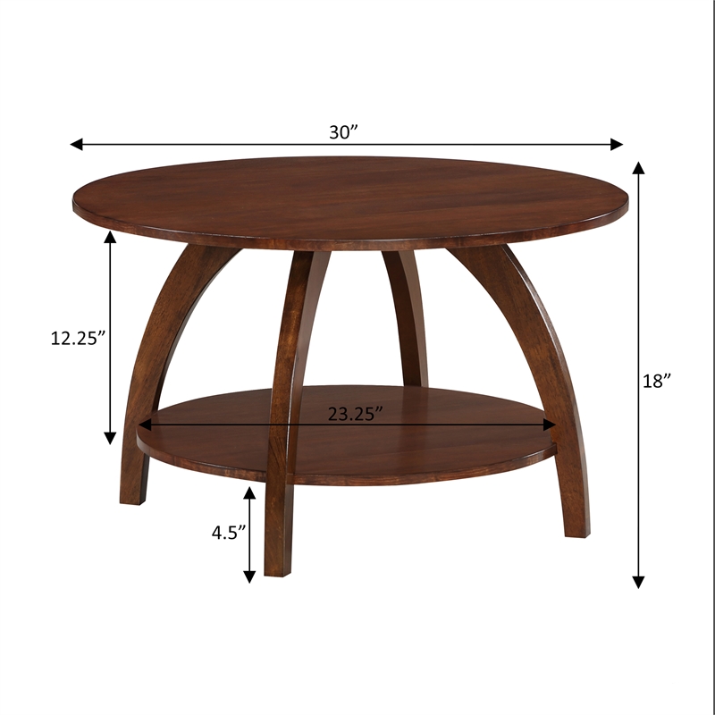 Pemberly Row Round Coffee Table with Shelf in Espresso Wood Finish