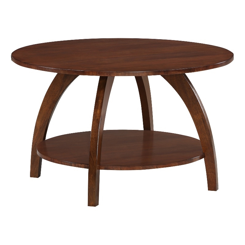 Pemberly Row Round Coffee Table with Shelf in Espresso Wood Finish