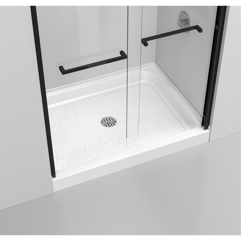Pemberly Row 48x36 Plastic Shower Tray in Glossy White with Center Drain
