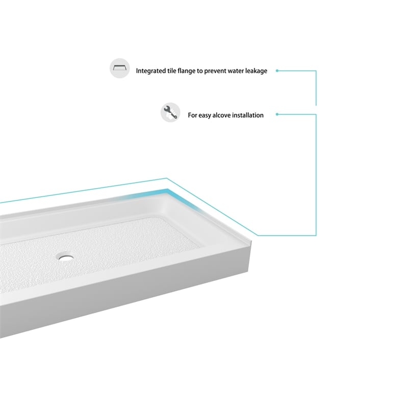 Pemberly Row 48x36 Plastic Shower Tray in Glossy White with Center Drain