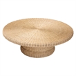Pemberly Row Silvia Natural Rattan Coffee Table with Pedestal Base Bohemian