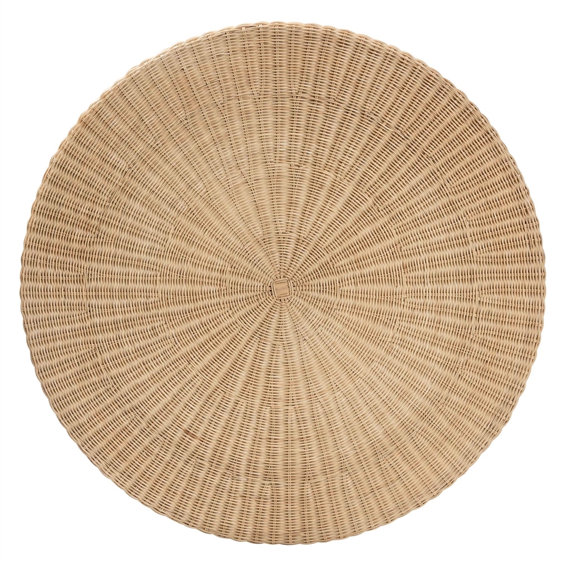 Pemberly Row Silvia Natural Rattan Coffee Table with Pedestal Base Bohemian