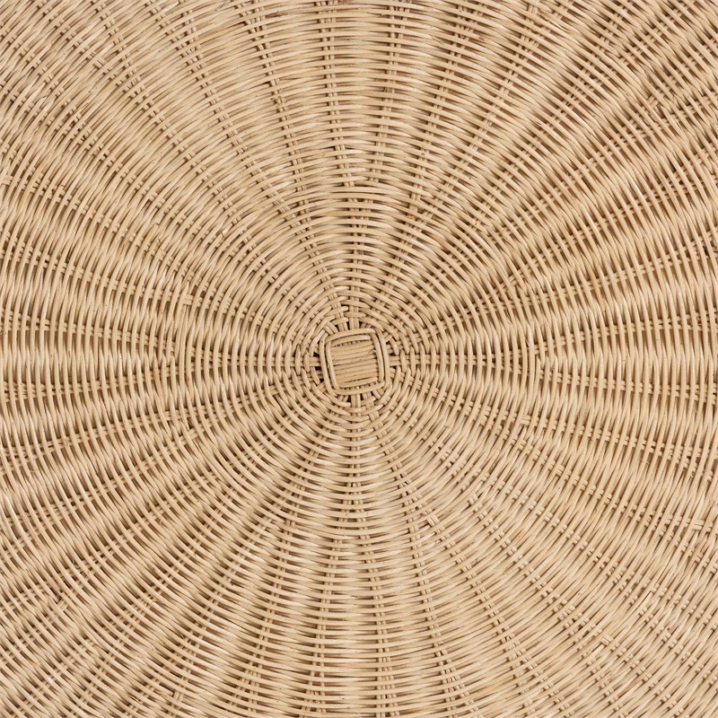Pemberly Row Silvia Natural Rattan Coffee Table with Pedestal Base Bohemian