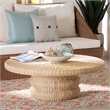 Pemberly Row Silvia Natural Rattan Coffee Table with Pedestal Base Bohemian