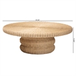 Pemberly Row Silvia Natural Rattan Coffee Table with Pedestal Base Bohemian