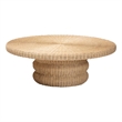 Pemberly Row Silvia Natural Rattan Coffee Table with Pedestal Base Bohemian