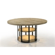 Pemberly Row 7-Piece Round Dining Table in Rustic Oak with Boucle Chairs