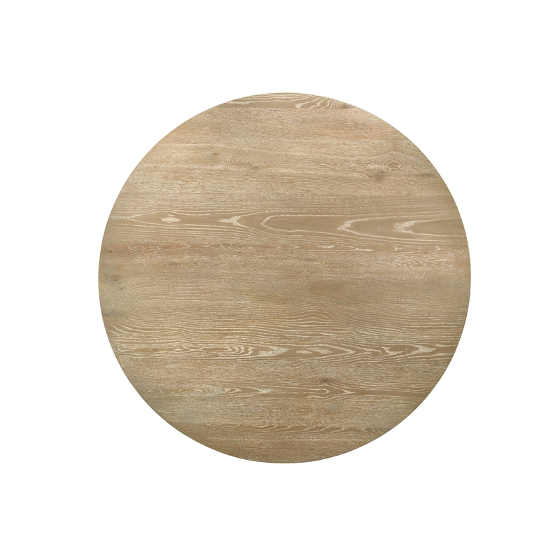 Pemberly Row 7-Piece Round Dining Table in Rustic Oak with Boucle Chairs