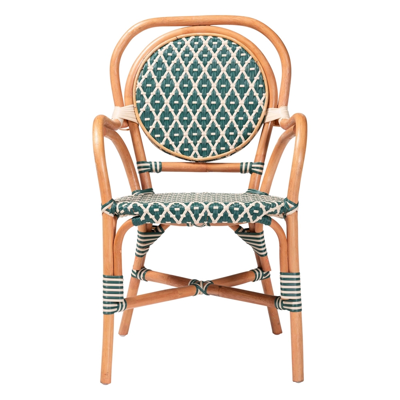 Pemberly Row Mattie Handwoven Rattan Bistro Chair in Green