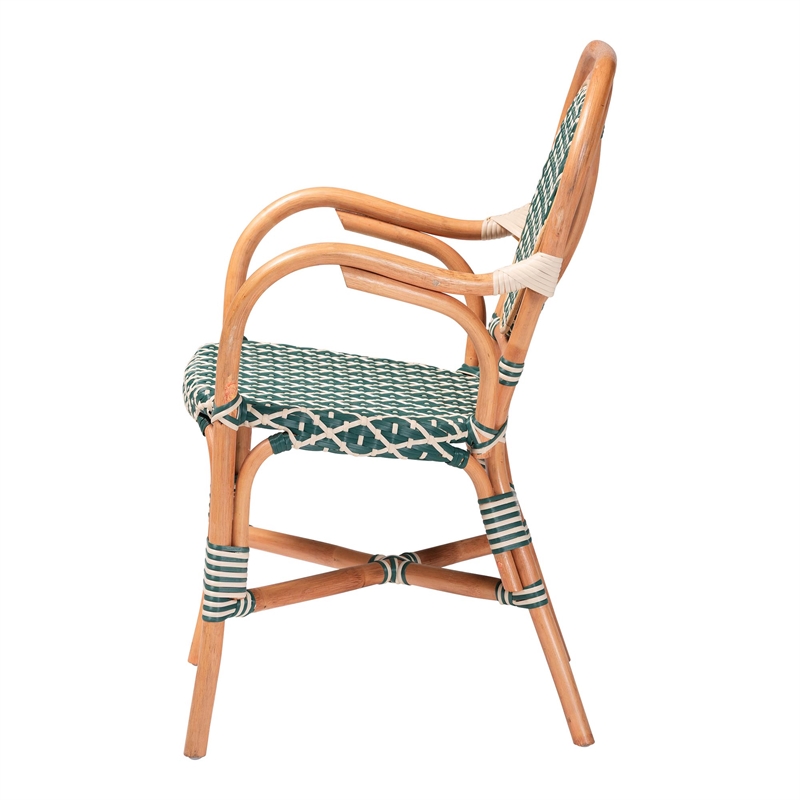 Pemberly Row Mattie Handwoven Rattan Bistro Chair in Green