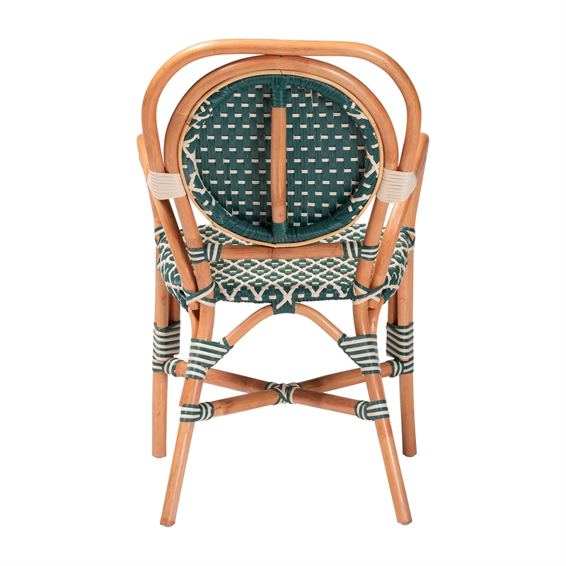 Pemberly Row Mattie Handwoven Rattan Bistro Chair in Green