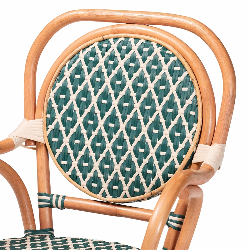 Pemberly Row Mattie Handwoven Rattan Bistro Chair in Green