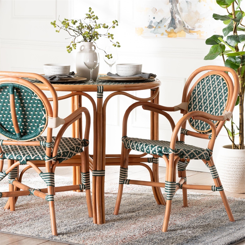 Pemberly Row Mattie Handwoven Rattan Bistro Chair in Green