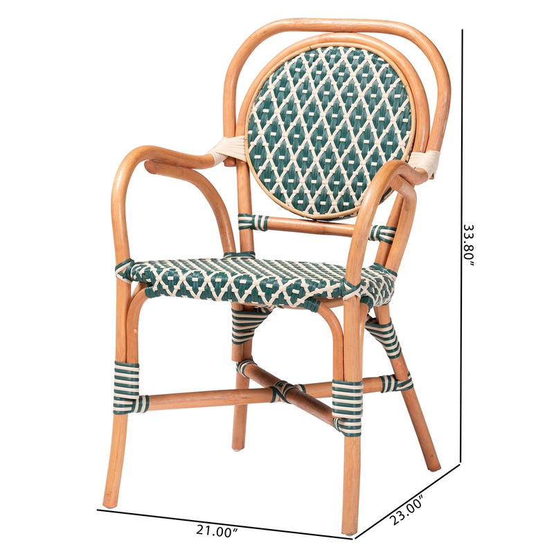 Pemberly Row Mattie Handwoven Rattan Bistro Chair in Green