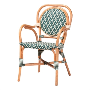 Pemberly Row Mattie Handwoven Rattan Bistro Chair in Green