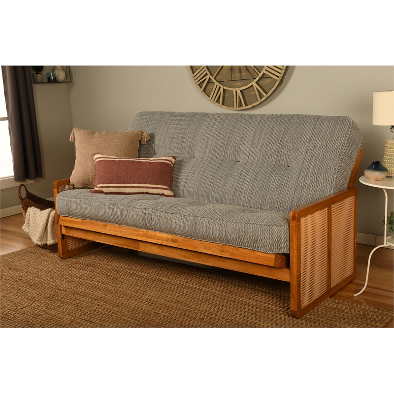 Pemberly Row Westport Full-Size Wood Futon with Seaport Blue Mattress