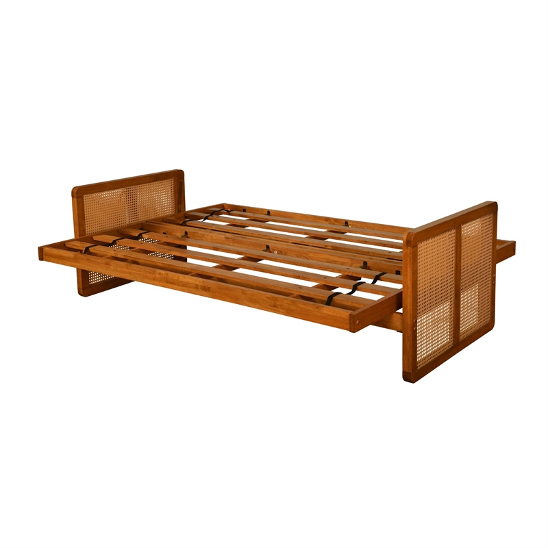 Pemberly Row Westport Full-Size Wood Futon with Seaport Blue Mattress