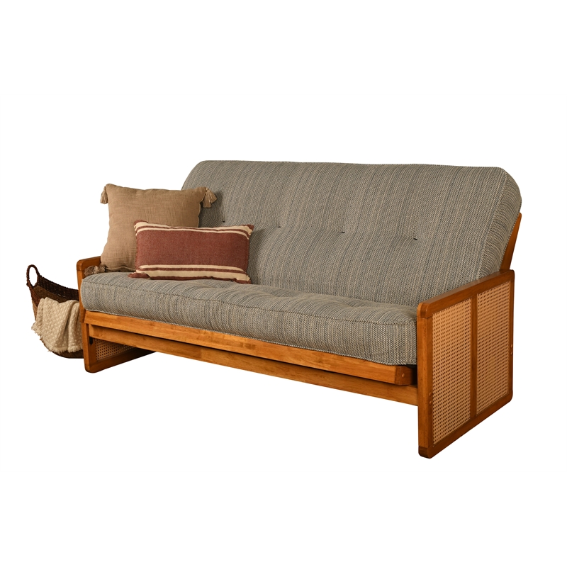 Pemberly Row Westport Full-Size Wood Futon with Seaport Blue Mattress