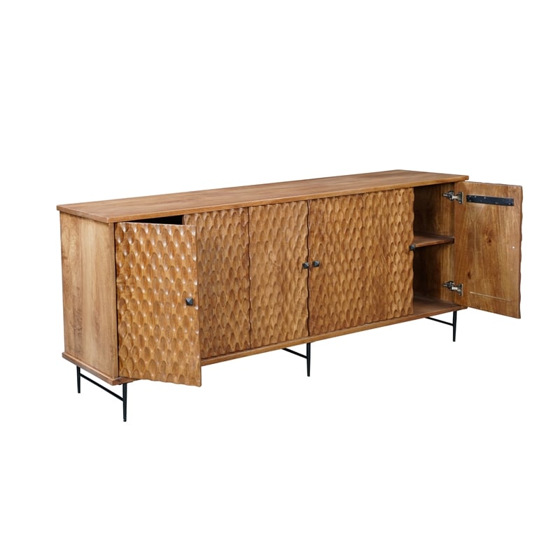 Pemberly Row Mason Solid Wood Sideboard with Geometric Pattern in Brown