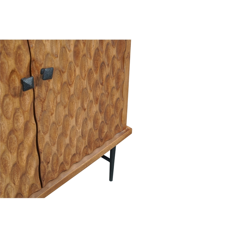 Pemberly Row Mason Solid Wood Sideboard with Geometric Pattern in Brown