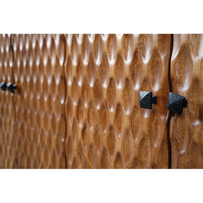 Pemberly Row Mason Solid Wood Sideboard with Geometric Pattern in Brown