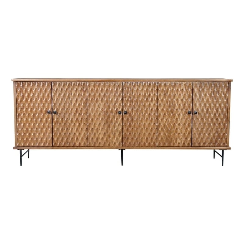 Pemberly Row Mason Solid Wood Sideboard with Geometric Pattern in Brown