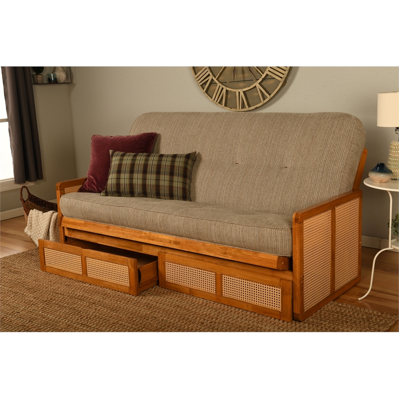 Pemberly Row Westport Full-Size Wood Futon Set with Storage in Brown
