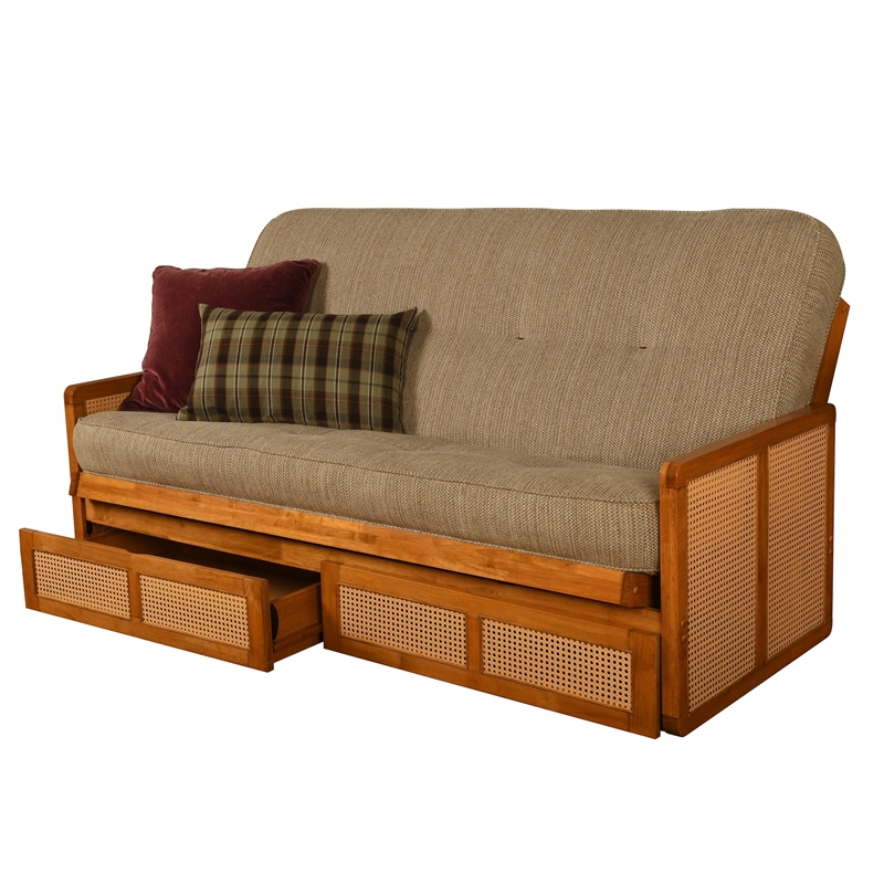 Pemberly Row Westport Full-Size Wood Futon Set with Storage in Brown