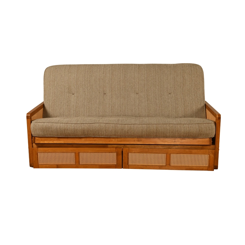 Pemberly Row Westport Full-Size Wood Futon Set with Storage in Brown