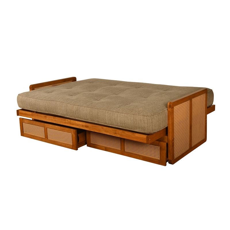 Pemberly Row Westport Full-Size Wood Futon Set with Storage in Brown
