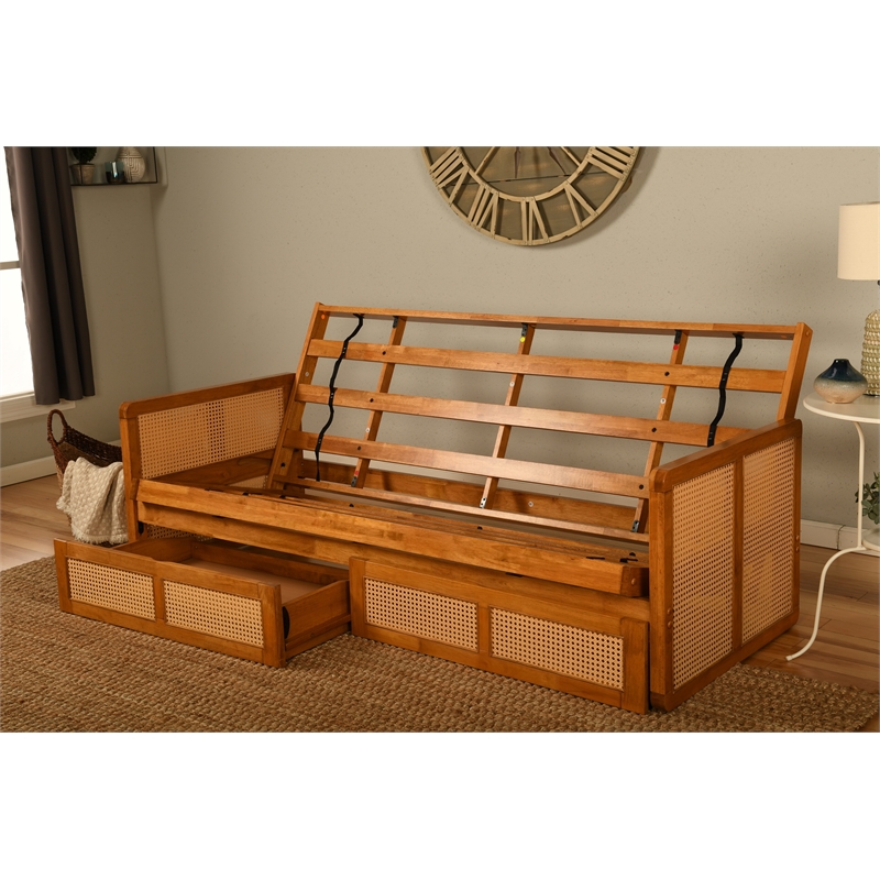 Pemberly Row Westport Full-Size Wood Futon Set with Storage in Brown