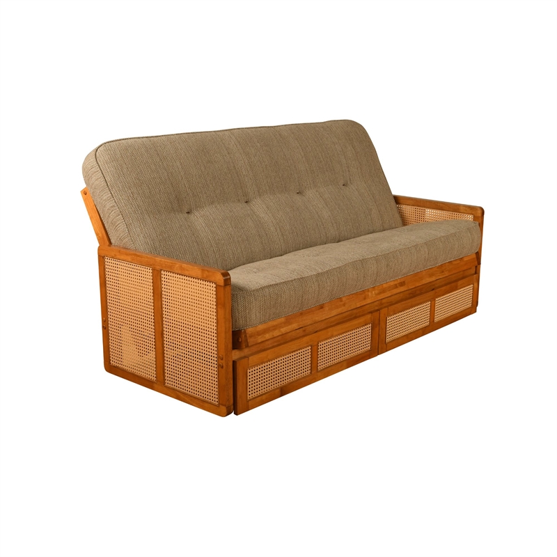 Pemberly Row Westport Full-Size Wood Futon Set with Storage in Brown
