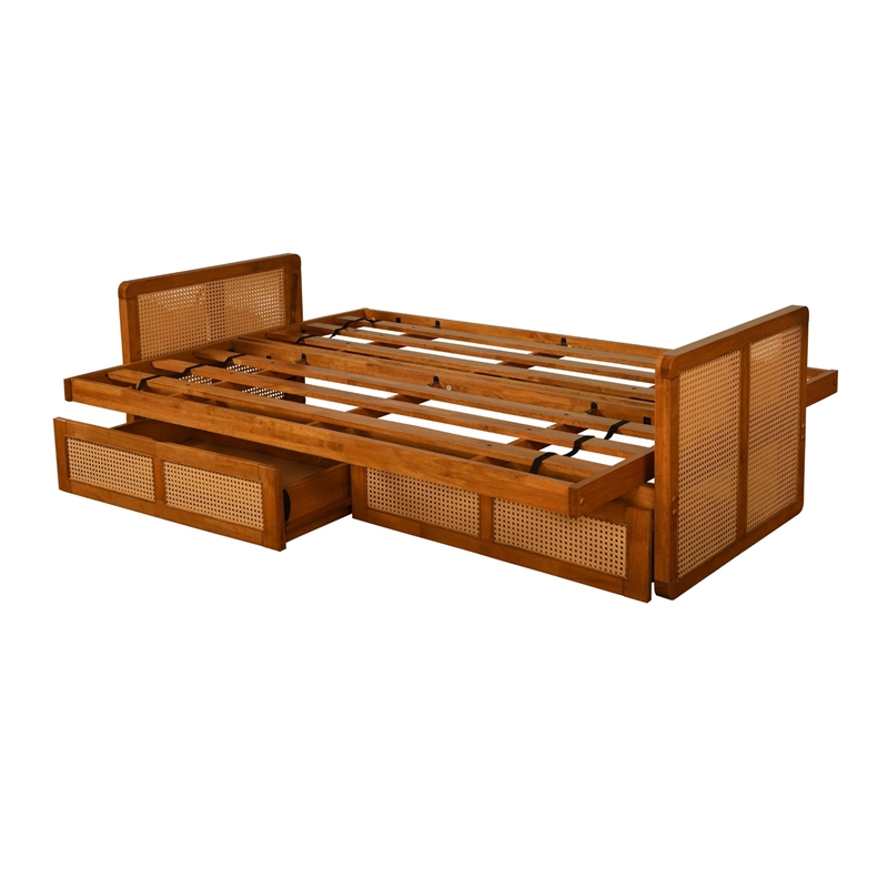 Pemberly Row Westport Full-Size Wood Futon Set with Storage in Brown