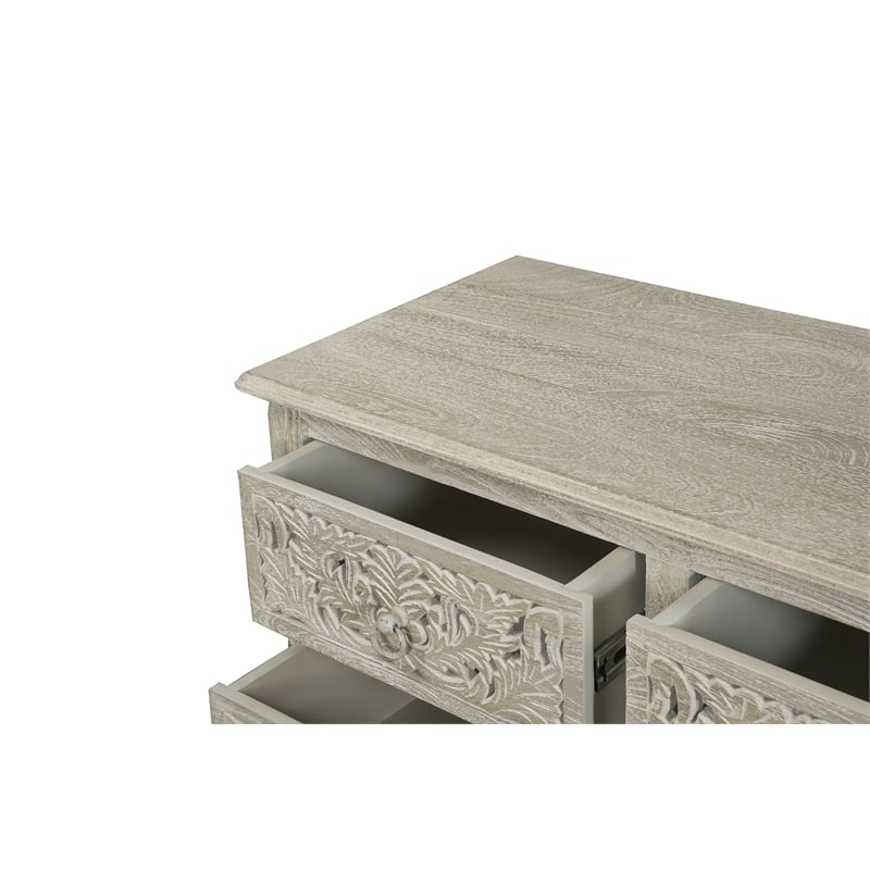 Pemberly Row Farmhouse 9-Drawer Solid Wood Dresser with Floral Carved Details